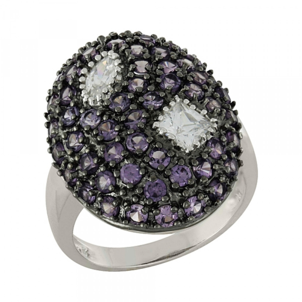 Серебряное кольцо с имитац. корунда и фианитом № 100867