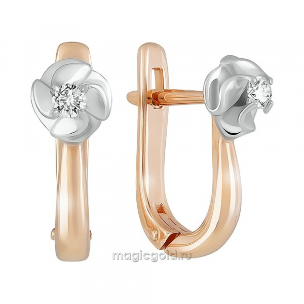 Золотые серьги с бриллиантом № 162022