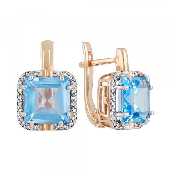 Золотые серьги с топазом и фианитом № 129439