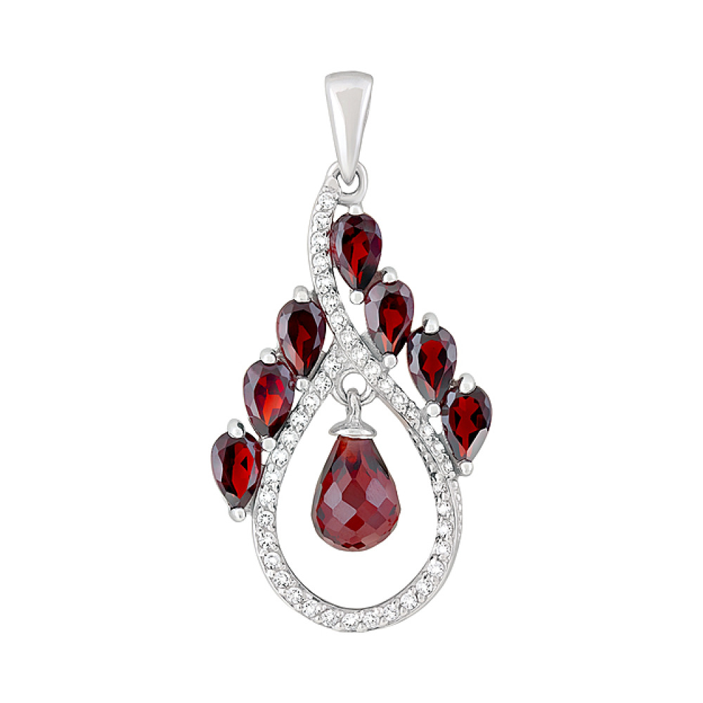 Серебряная подвеска с гранатом и фианитом № 126958