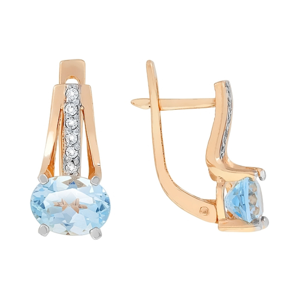 Золотые серьги с топазом и фианитом № 77444