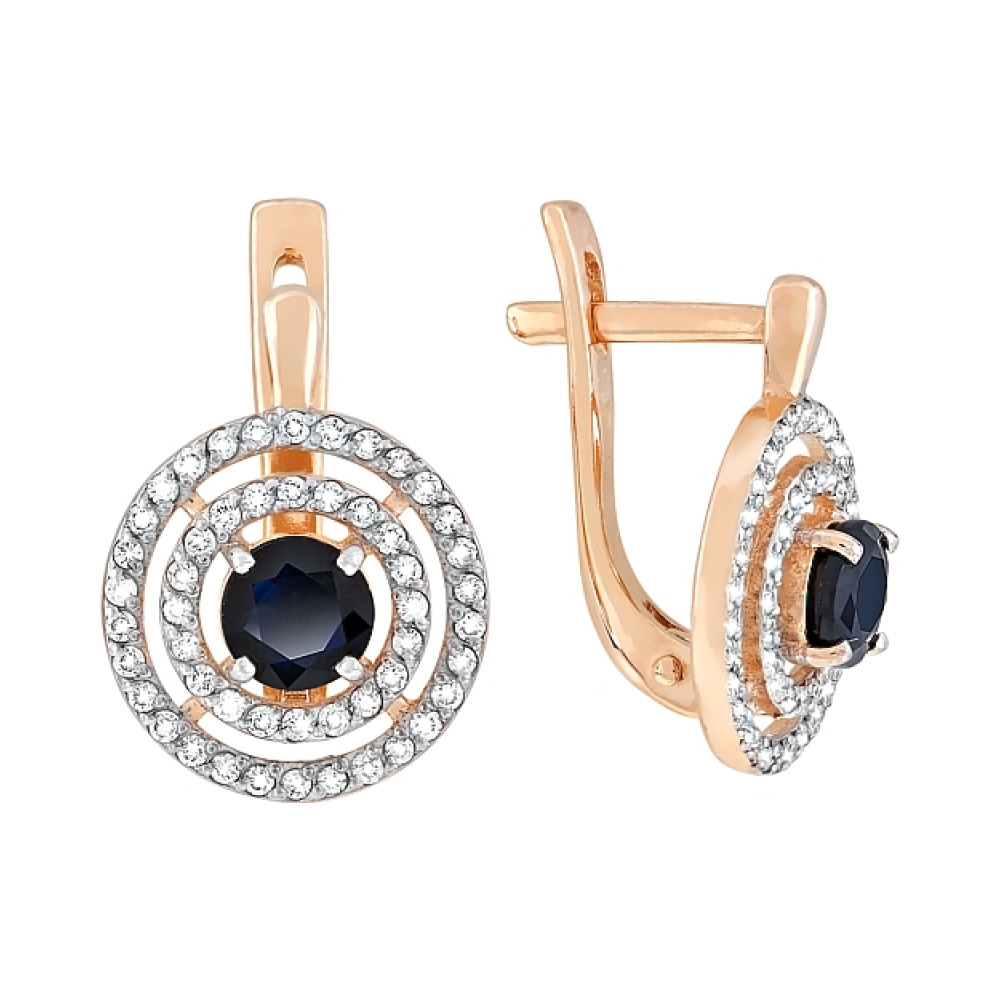 Золотые серьги с бриллиантом и сапфиром № 119142