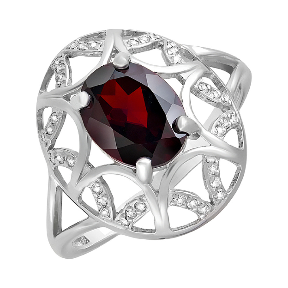 Серебряное кольцо с гранатом и фианитом № 124640