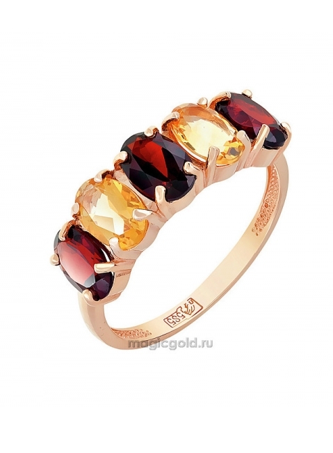 Золотое кольцо с гранатом и цитрином № 108794
