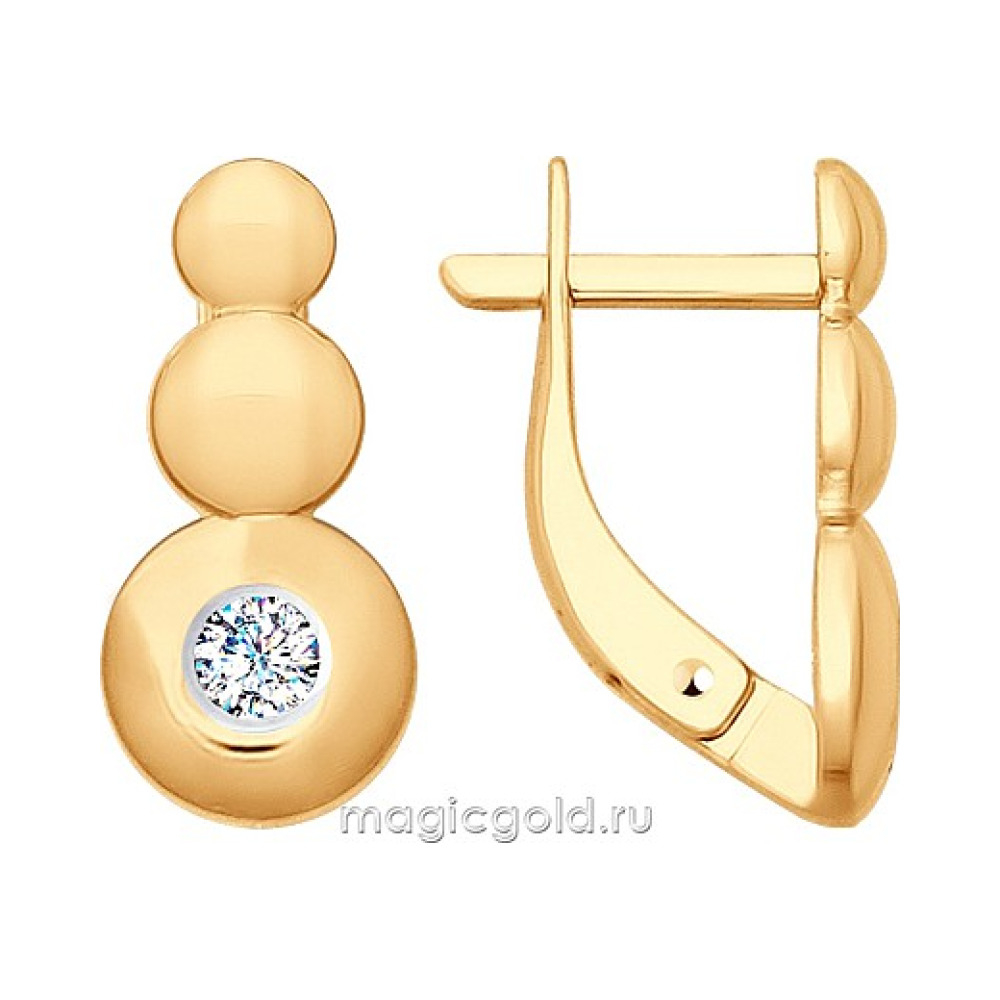 Золотые серьги с фианитом № 163984