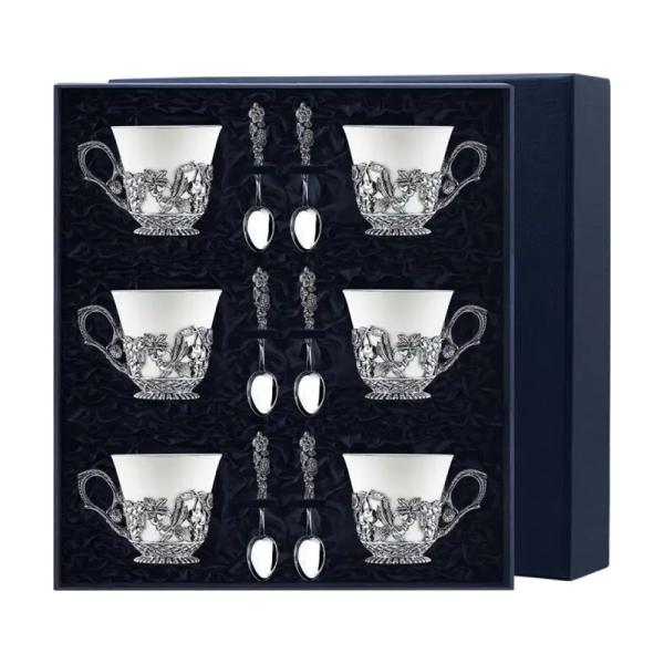 Набор чайных чашек Натюрморт: ложка, чашка из серебра 925 пробы