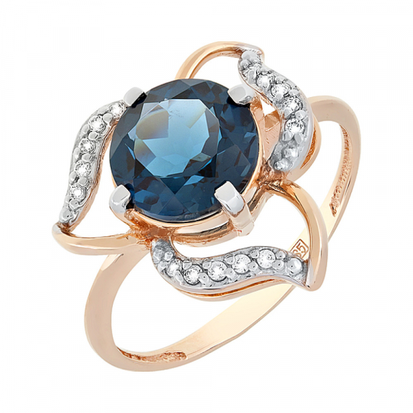 Золотое кольцо с топазом и фианитом № 117586