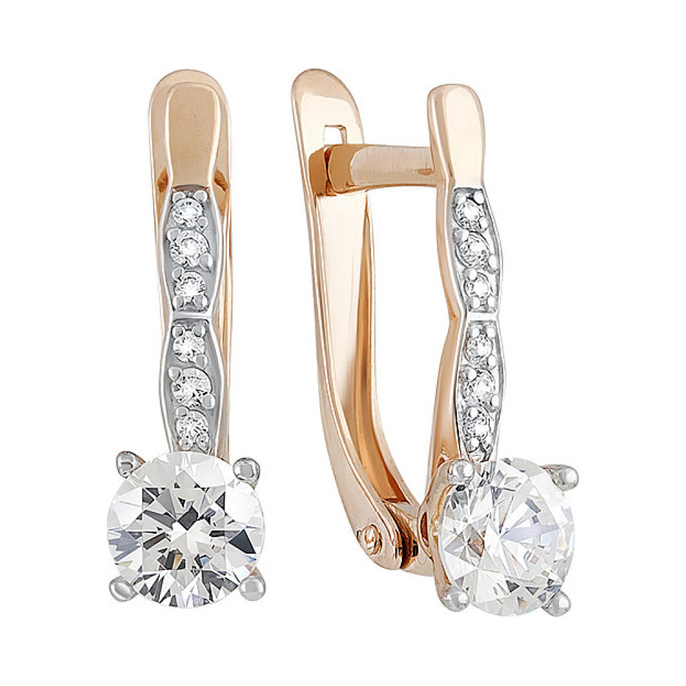 Золотые серьги с кристаллами swarovski и фианитом № 133533