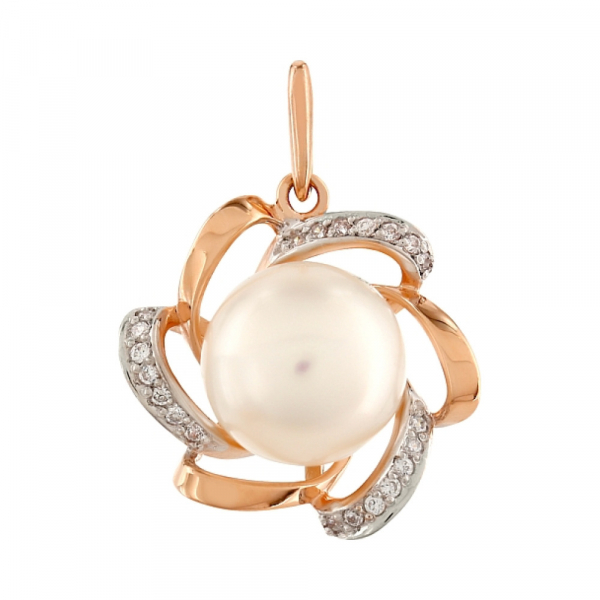 Золотая подвеска с жемчугом и фианитом № 103524