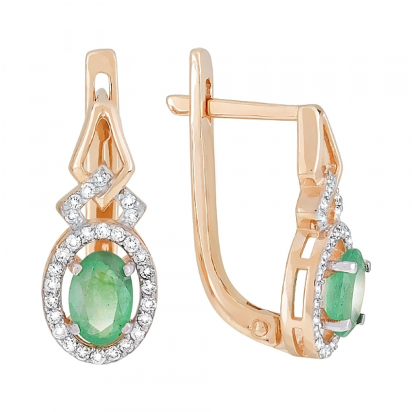 Золотые серьги с бриллиантом и изумрудом № 119188