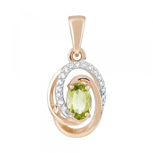 Золотая подвеска с хризолитом и фианитом № 120057