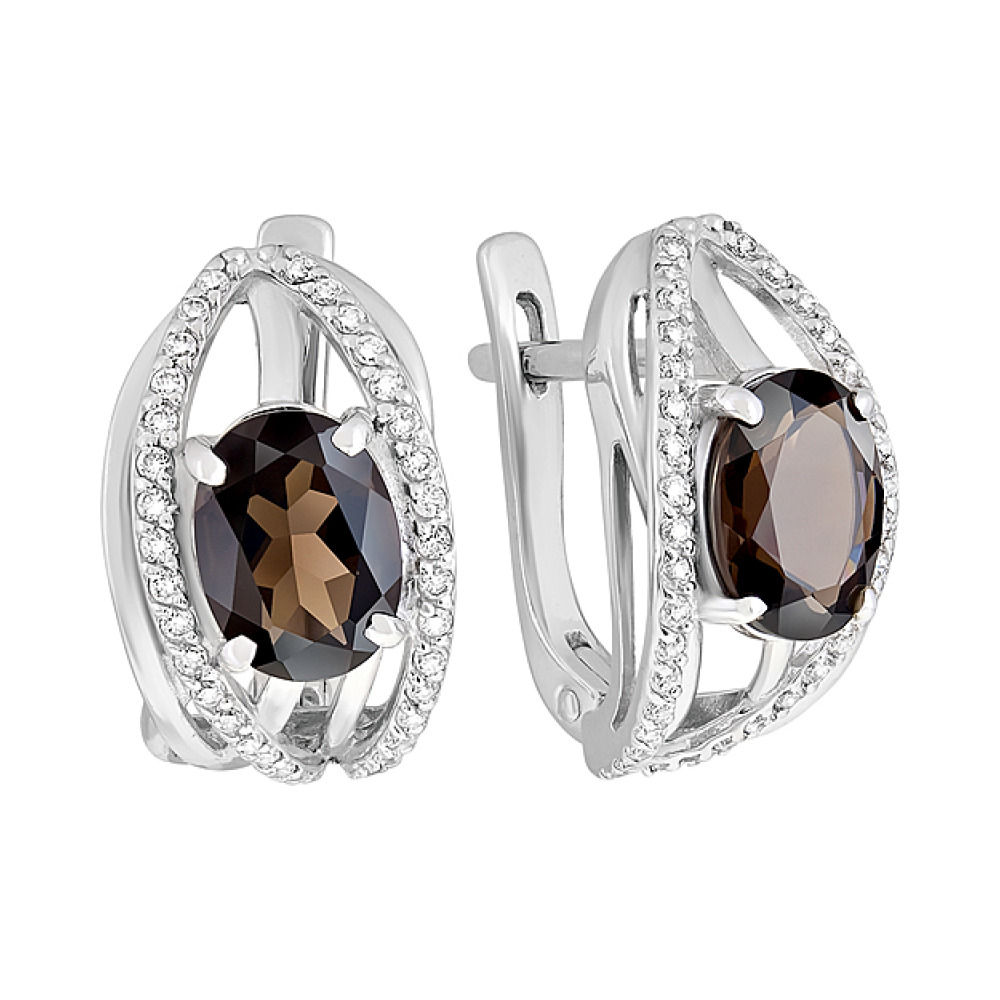 Золотые серьги с раухтопазом и фианитом № 123492