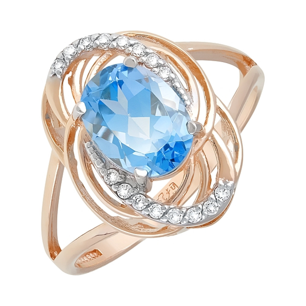 Золотое кольцо с топазом и фианитом № 119681