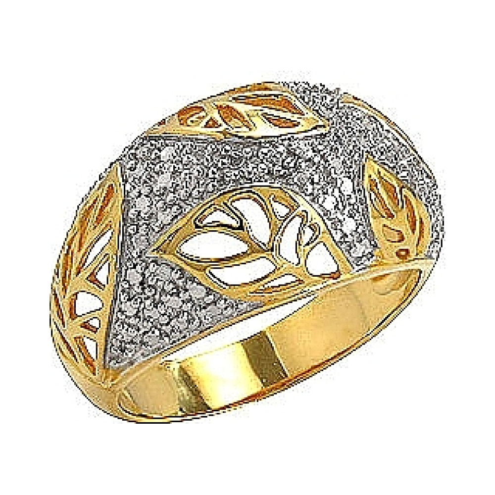 Серебряное кольцо с фианитом и золотым покрытием № 75048