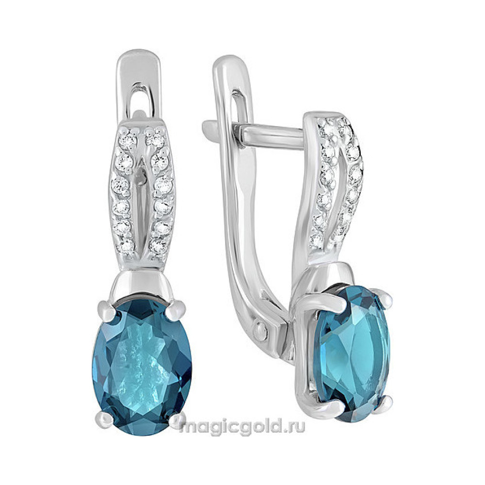 Золотые серьги с топазом и фианитом № 122844