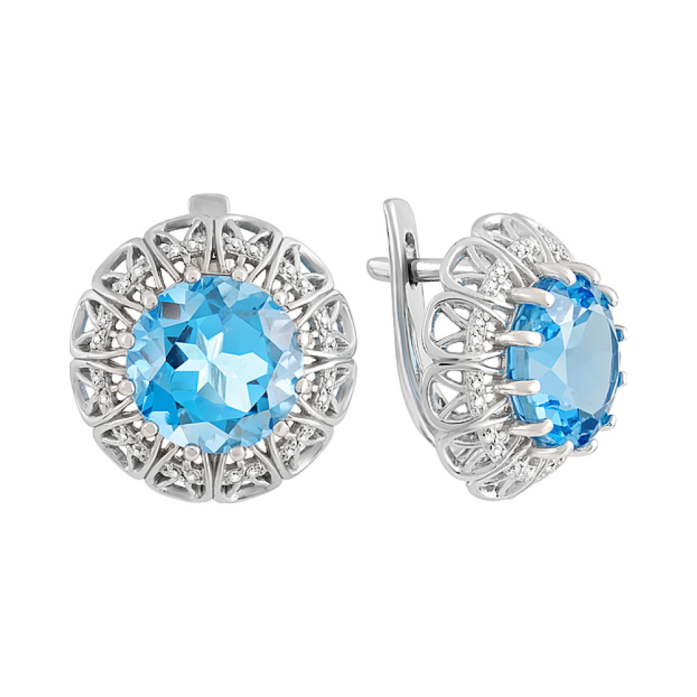 Серебряные серьги с топазом и фианитом № 129611