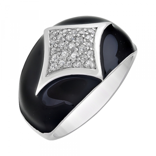 Серебряное кольцо с фианитом и эмалью № 115286