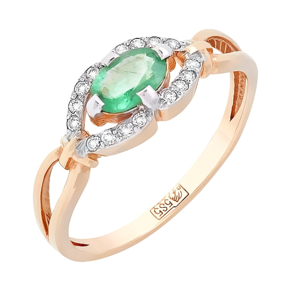 Золотое кольцо с бриллиантом и изумрудом № 96394