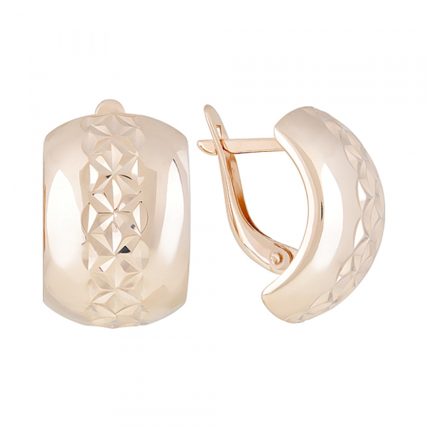 Золотые серьги без камня с алмазкой № 122293