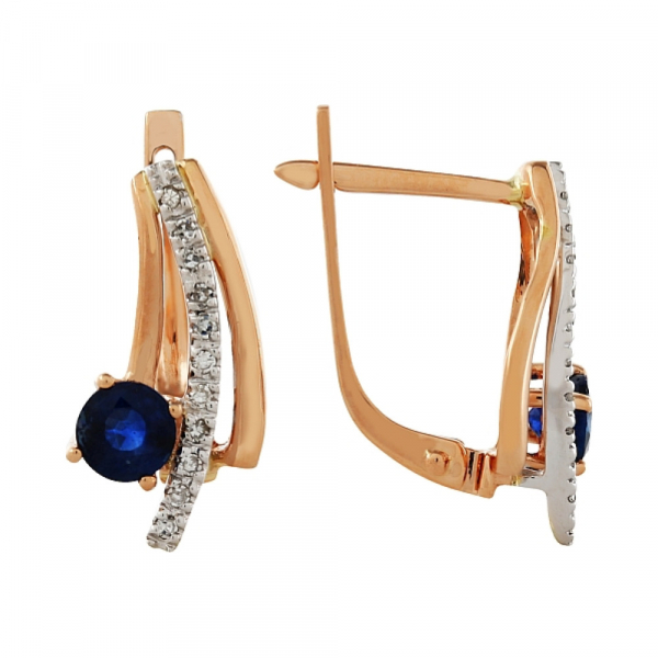 Золотые серьги с бриллиантом и сапфиром № 99176