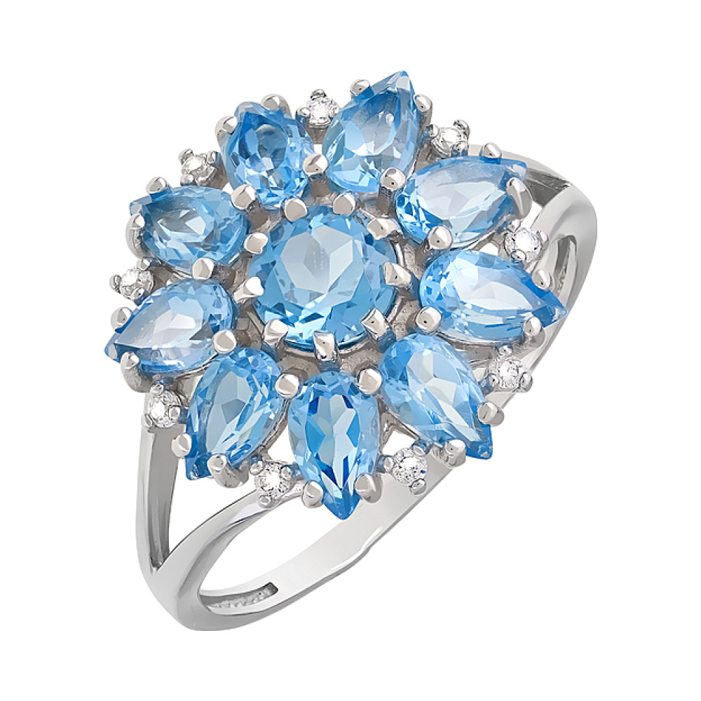 Серебряное кольцо с топазом и фианитом № 123269