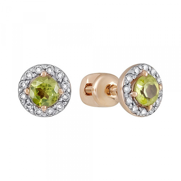 Пуссеты с хризолитом и фианитом № 124237