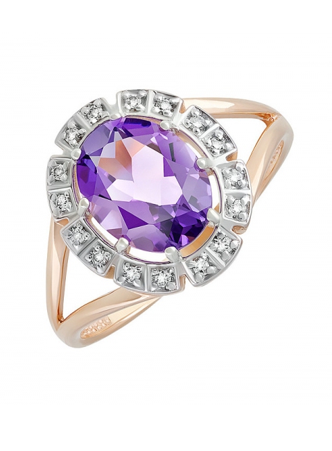 Золотое кольцо с аметистом и фианитом № 129518