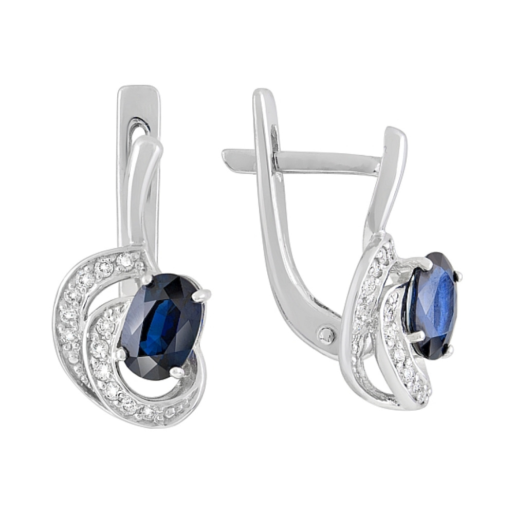 Золотые серьги с бриллиантом и сапфиром № 116231