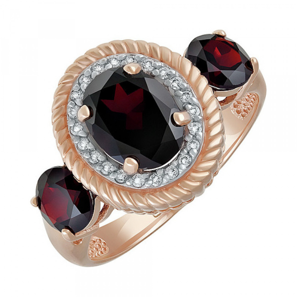 Золотое кольцо с гранатом и фианитом № 135464
