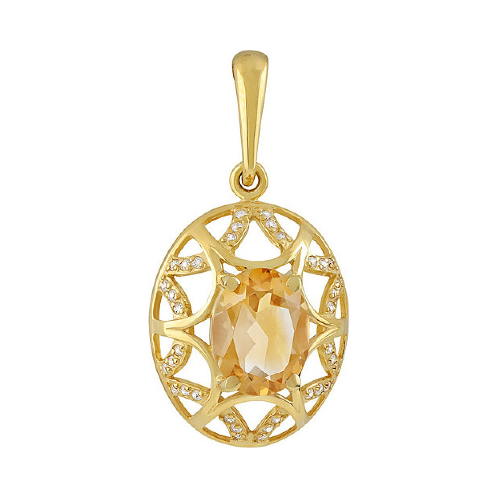 Серебряная подвеска с цитрином  фианитом и золотым покрытием № 133965
