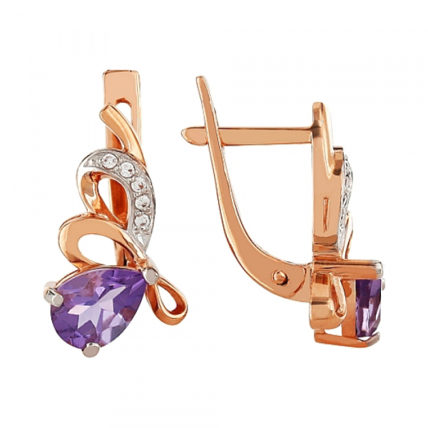 Золотые серьги с аметистом и фианитом № 96912