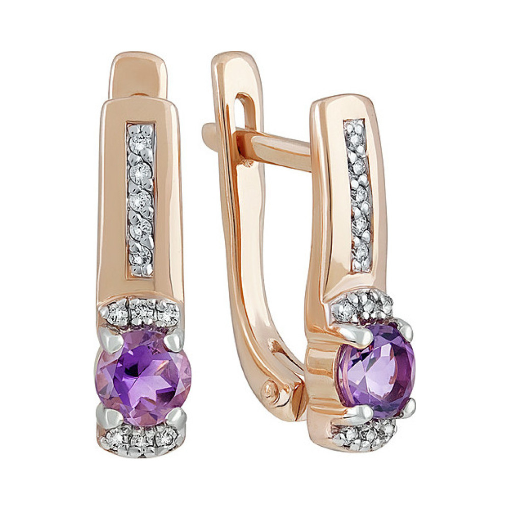Золотые серьги с аметистом и фианитом № 137728