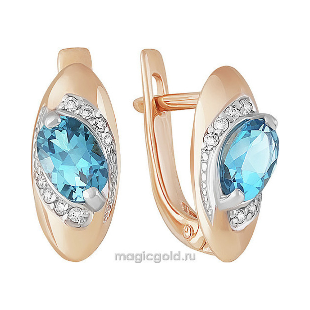 Золотые серьги с топазом и фианитом № 158932