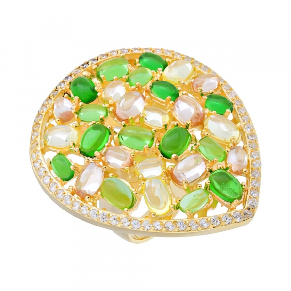 Серебряное кольцо с фианитом и золотым покрытием № 115634