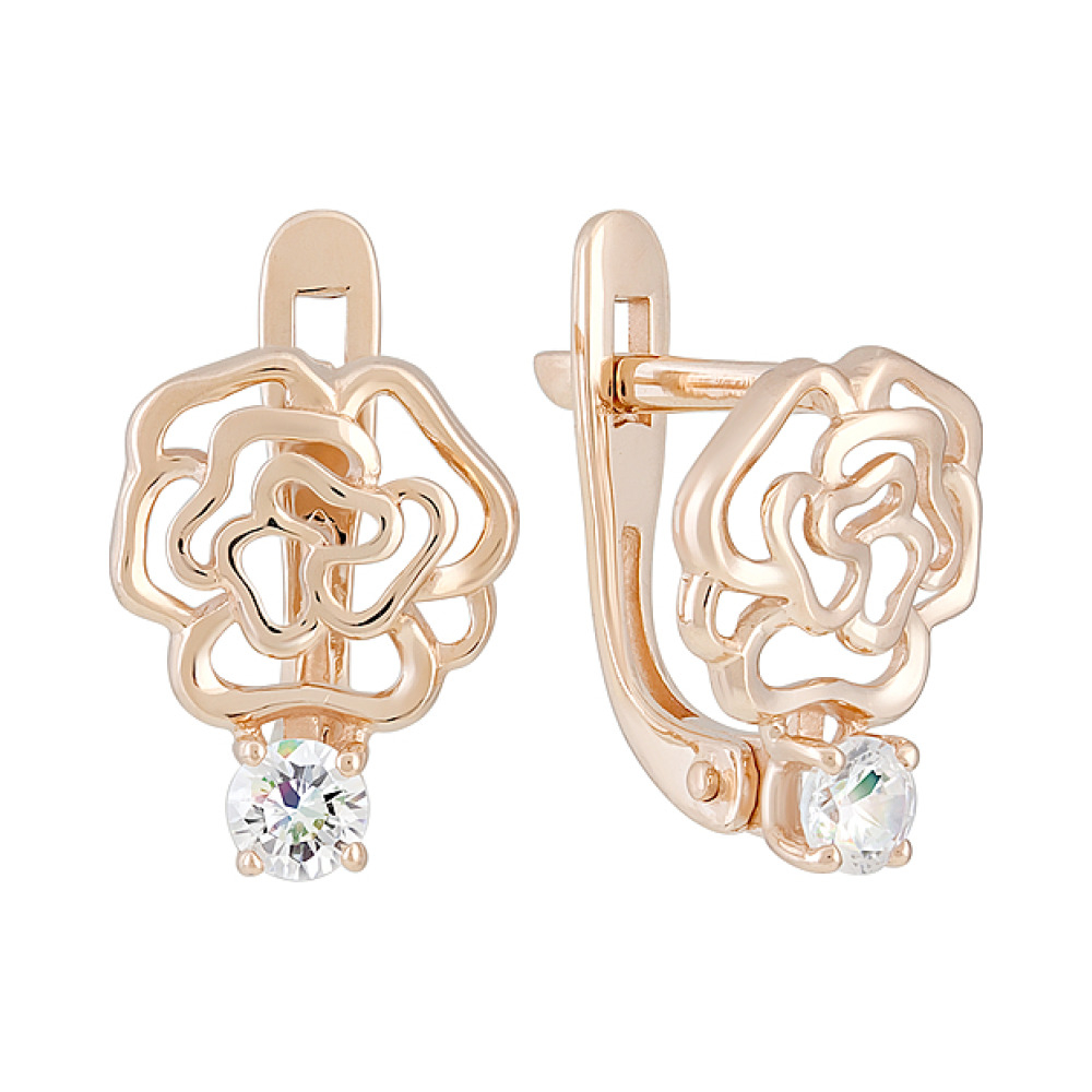 Золотые серьги с фианитами № 129231