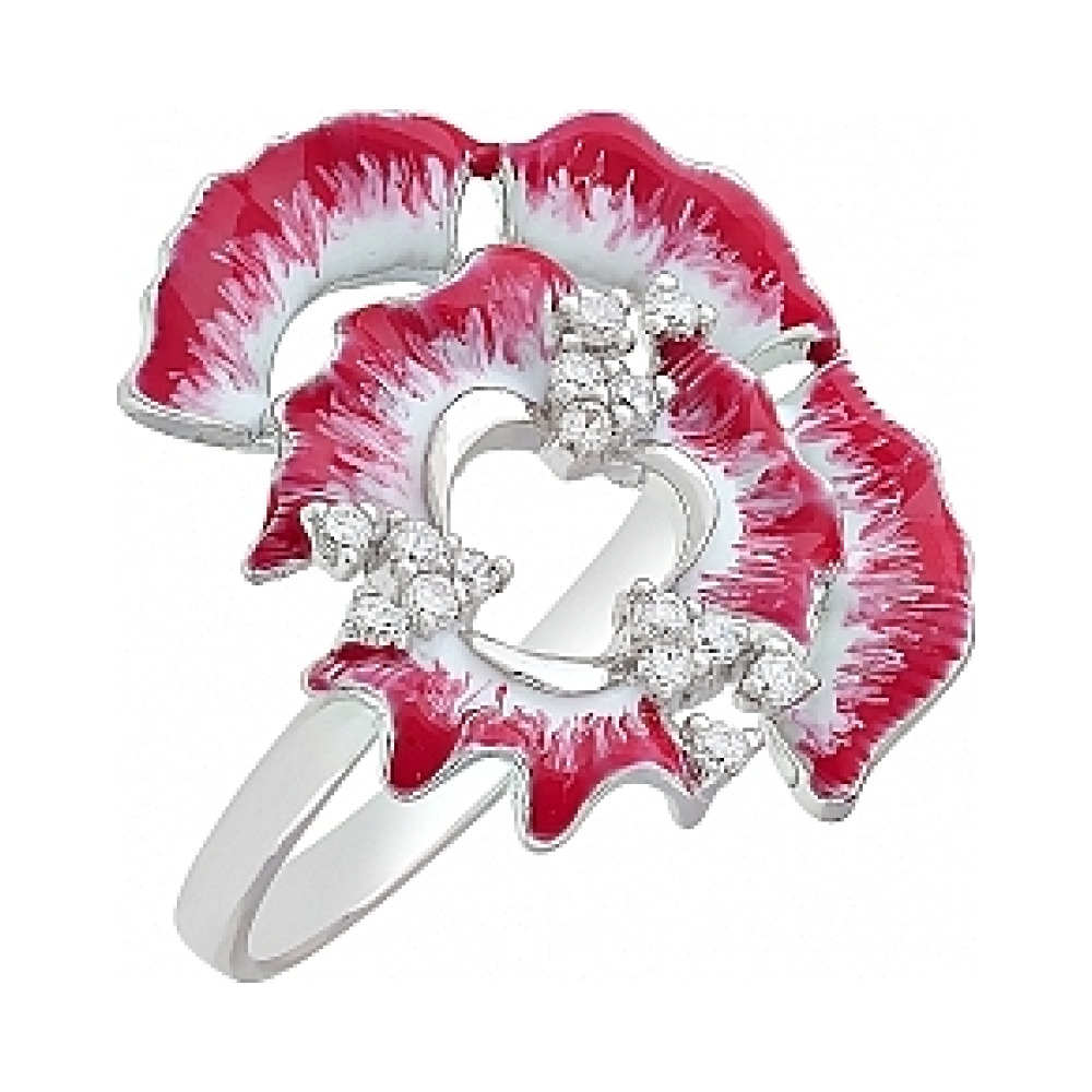 Серебряное кольцо с фианитом и эмалью № 114964