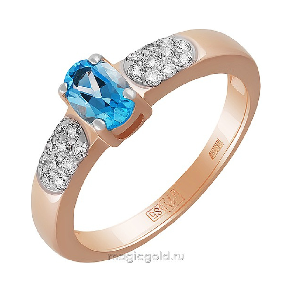 Золотое кольцо с топазом и фианитом № 158792