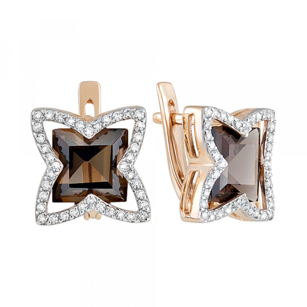 Золотые серьги с раухтопазом и фианитом № 128487