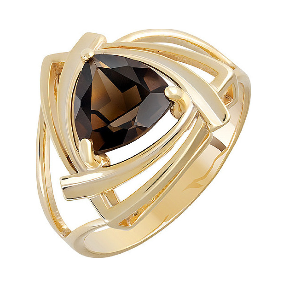 Серебряное кольцо с раухтопазом и золотым покрытием № 132621