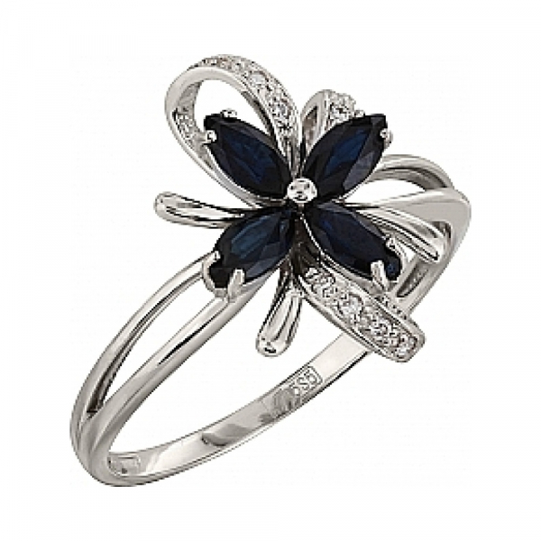 Золотое кольцо с бриллиантом и сапфиром № 98802