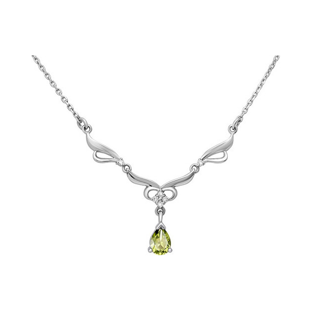 Серебряное колье с хризолитом и фианитом № 133185