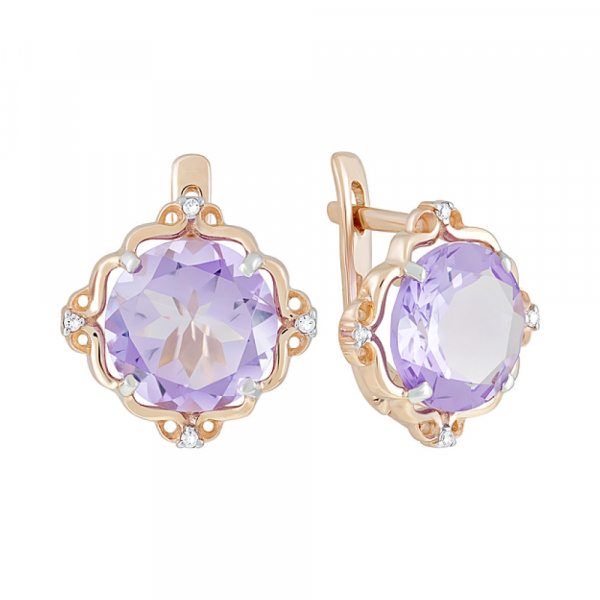 Золотые серьги с аметистом и фианитом № 124501