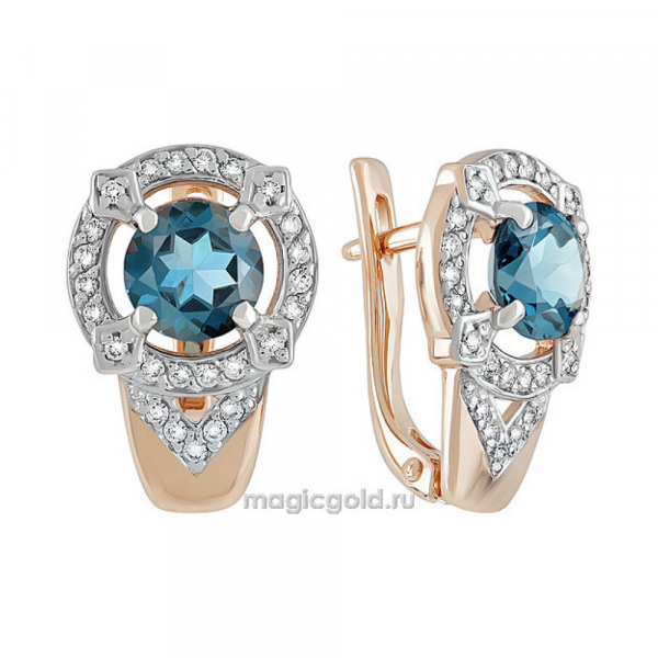 Золотые серьги с топазом и фианитом № 137552