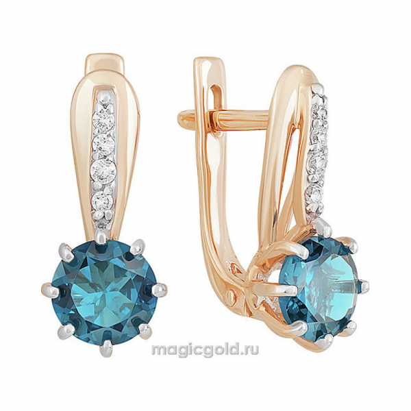 Золотые серьги с топазом и фианитом № 139489
