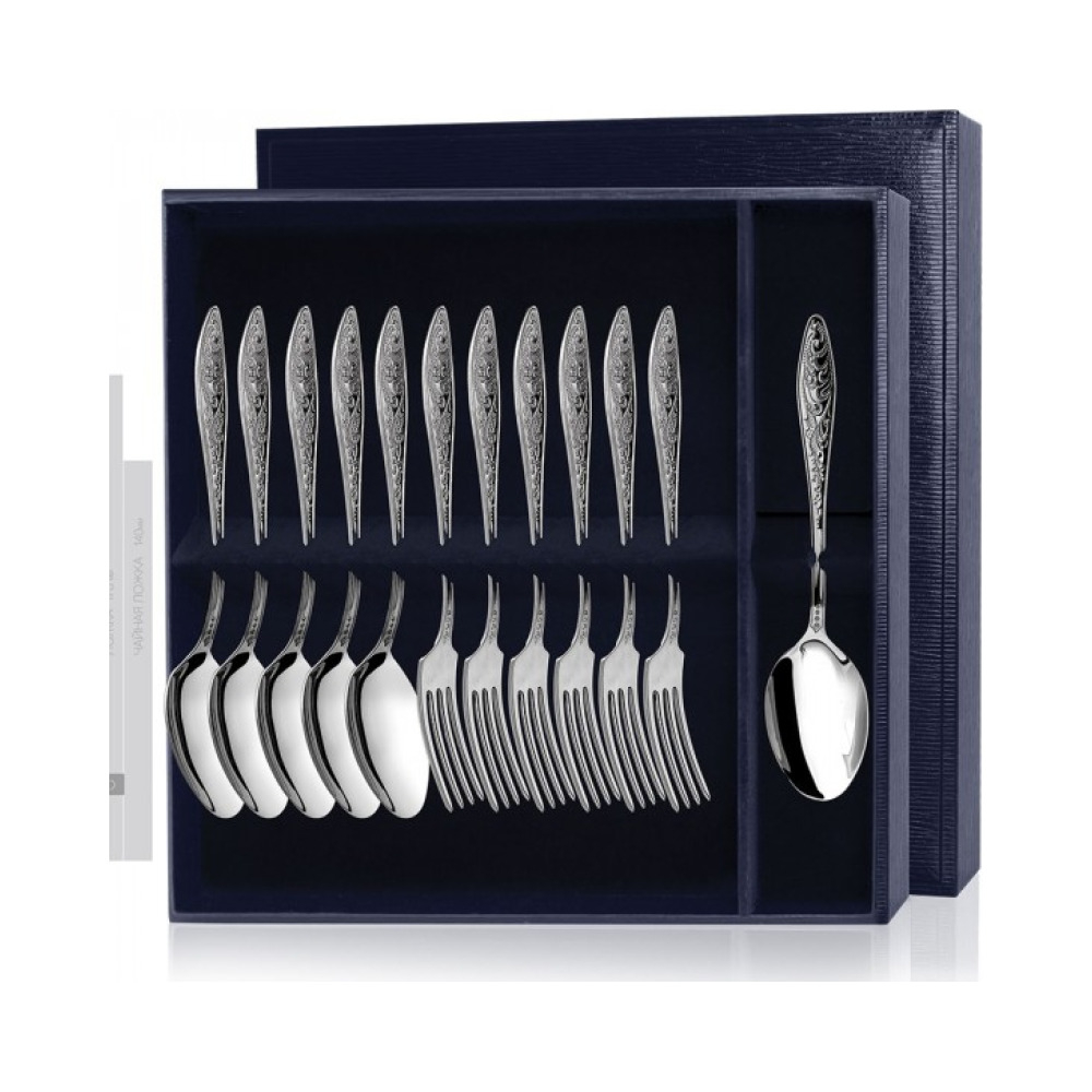 Серебряный десертный набор «Морозко» 12 предметов (ложки и вилки)