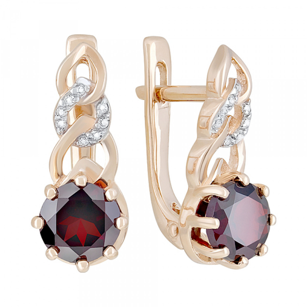 Золотые серьги с гранатом и фианитом № 126527