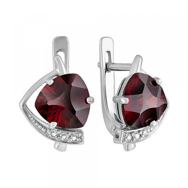 Серебряные серьги с гранатом и фианитом № 134236