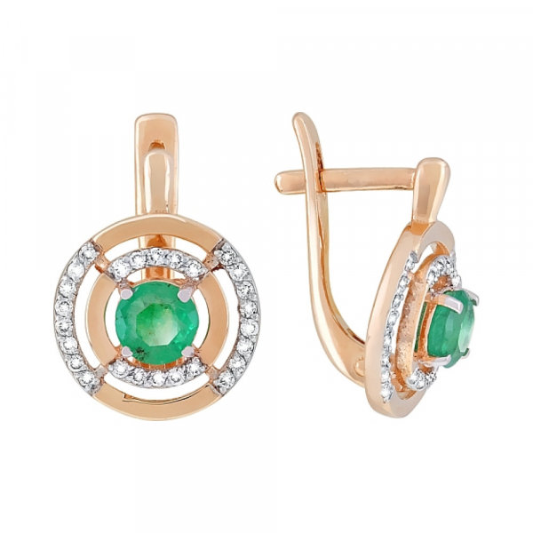 Золотые серьги с бриллиантом и изумрудом № 119187