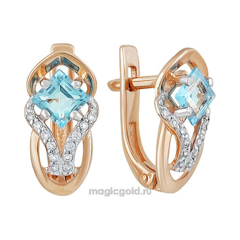 Золотые серьги с топазом и фианитом № 141377