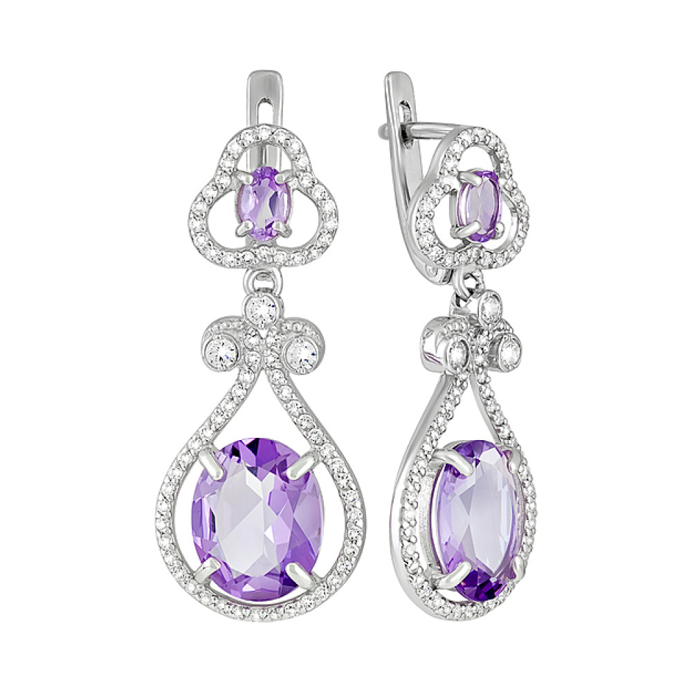 Серебряные серьги с аметистом и фианитом № 129226